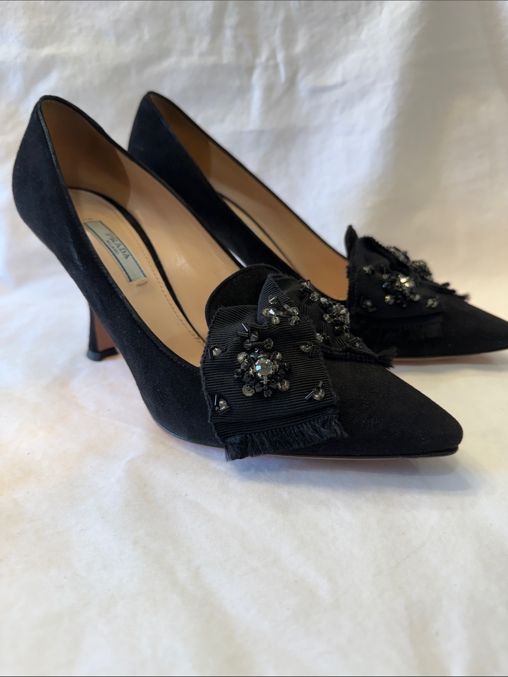 Prada Black Embellished Pointed-Toe Pumps - Picture 3 of 9